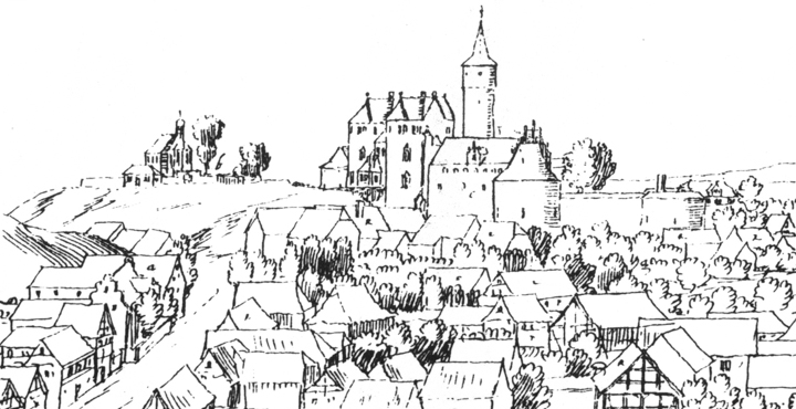 Burg Belzig. Federzeichnung von Dilich 1626, Ausschnitt